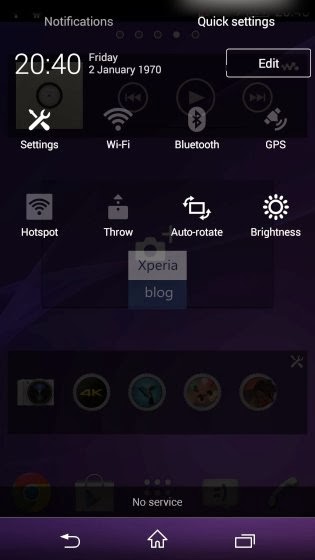 Screenshot Quick Panel pada Xperia Sirius
