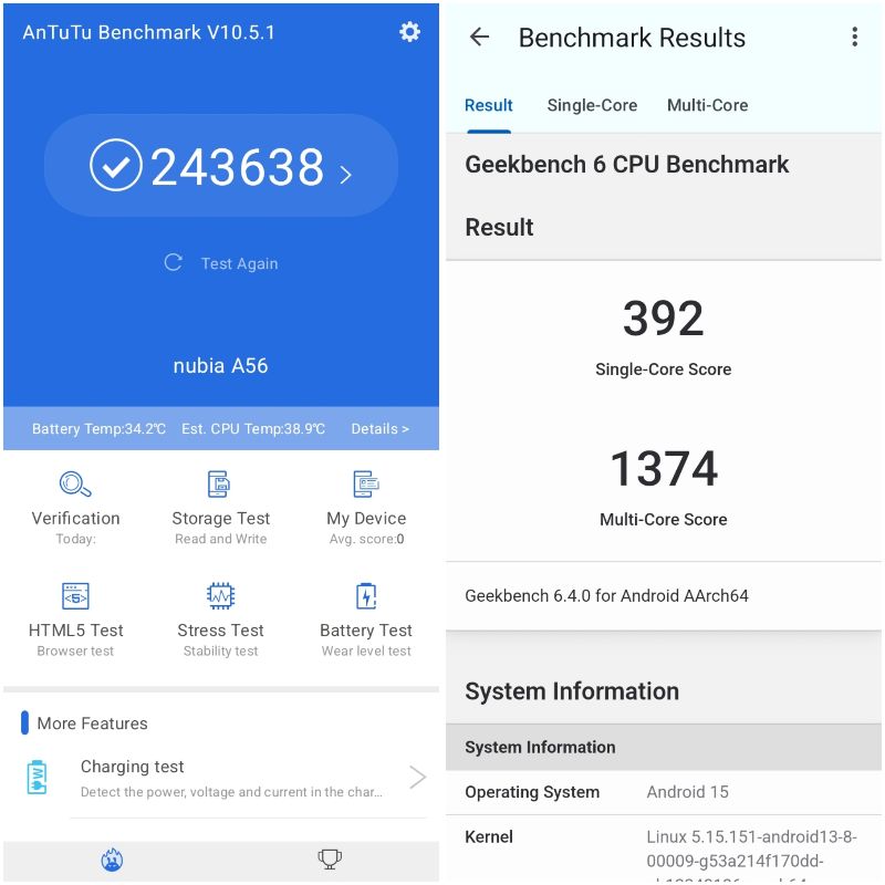Performa skor antutu nubia A56